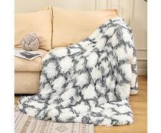FANSU Coperta in Pelliccia Sintetica per Divano, Calda Soffice Coperta di Velluto di Cristallo Coperta Decorativa Traspirante Inverno Coperte da Letto in Peluche (Plaid bianco e nero,50x70cm)