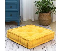 HIGOGOGO Cuscino da pavimento, cuscino quadrato per sedute in ciniglia, cuscino da meditazione spesso, per soggiorno, yoga, camera da letto, divano, giallo, 50,8 x 50,8 x 14 cm