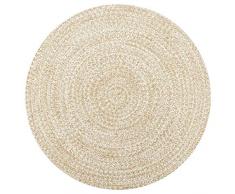 vidaXL Tappeto Artigianale Manuale Corsia Passatoia Rotonda Rustica Cucina Protezione Pavimento in Juta Intrecciata Bianco e Naturale 150 cm
