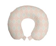 ABAKUHAUS Shabby Flora Cuscino da Viaggio, Tile Diamante Linea, Accessorio in Schiuma di Memoria per Viaggio, 30 cm x 30 cm, Peach Coral Pale Blue