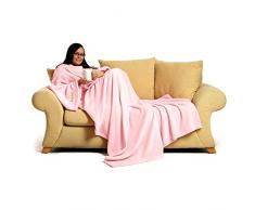 Snug Rug Deluxe Coperta con maniche Coperta con maniche originali Accogliente super morbido tessuto in pile corallo morbido maniche lunghe oversize e tasca a sacchetto Taglia adulti Quarzo rosa