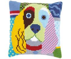 Vervaco Kreuzstichkissen Cocker Spaniel, Patch Stil, Stickbild vorgezeichnet Cuscino per Punto Croce, designato, Cotone, Multicolore, 40.0 x 40.0 x 0,3 cm