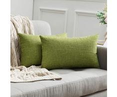MIULEE Fodere Cuscini per Divano Copricuscini in Finto Lino Rettangolari Decorativi per Camera da Letto Salotto Letto Matrimoniale Federe Arredo per Soggiorno Moderna 2 Pezzi 30X50 Cm Verde