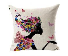 Sannysis® fodere per cuscini federa vintage di cotone stampato floreale divano(Nero)