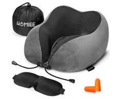 HOMIEE Cuscino da Viaggio Memory Foam, Cuscino Cervicale da Viaggio Tightness Regolabile Cuscini Collo per Treno Aereo Ufficio e Domestico Con maschera per occhi e inserti per orecchie