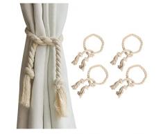 Hzyclzh 4 Pezzo Nappe Cordino Fermatende in Cotone, Tende con Fibbia Intrecciate a Mano, Fermatenda in Cotone Naturale, con Frangia, per la Decorazione della Stanza o della Camera da Letto