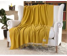 Cashmere, Coperta in 100% cachemire Victoria Giallo con frange 130 x 220 cm