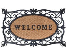 Esschert Design - Zerbino in gomma a lavorazione artistica, inserto centrale in fibre di cocco decorato con scritta "Welcome", da circa 75 x 45 cm, colore: Nero/Naturale cocco