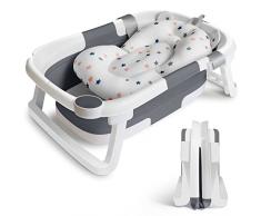 Vaschetta Bagnetto Neonato Pieghevole Vasca Bagno Neonato, Bagnetto Neonati Vasca da Bagno Pieghevole con Materasso a Cuscino, Vasca Bagno Bambini Antiscivolo Vaschetta Neonato Portatile per Neonati