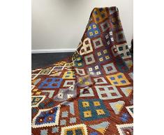 Tappeto Afghan Kilim (298 cm x 205 cm) - Tessuto a mano, vibrante, reversibile, geometrico, tribale, fatto a mano con coloranti vegetali