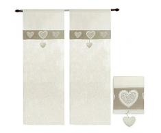 emmevi Tende Finestre Porta Interno Tessuto Lino Semitrasparente Coppia 2 Pz più Misure Shabby Chic MOD.Tenda Cuori 1 CONF 60X240