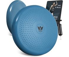 ZenBalance Cuscino Propiocettivo, Cuscino Ortopedico per Riabilitazione, Disco Propiocettivo Gonfiabile per Postura, Balance Board per Sport & Fisioterapia, incl. pompa, e-book, 33 cm (Blu scuro)