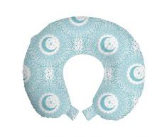 ABAKUHAUS orientale Cuscino da Viaggio, Monochrome Bohemian Motivi, Accessorio in Schiuma di Memoria per Viaggio, 30 cm x 30 cm, Blu grigio e bianco