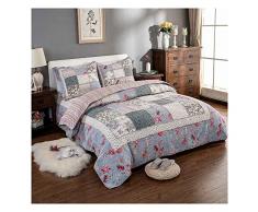 WHHK Matrimoniale Copriletto Trapuntato Patchwork Set 3 Pezzi, Trapuntino 230x250cm con 2 federe 50 x 70 cm in 100% Cotone,Trapunta Leggero con Il Motivo Fioreale (Color : E, Size : 230x250cm)
