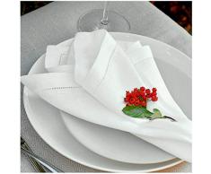 Linen & Cotton Set di 4 Tovaglioli in Stoffa con Orlo A Giorno Florence, 100% Lino - 43cm x 43cm (Bianco)