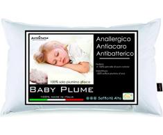 Perlarara® - Set 2 Guanciale il Cuscino Bambino da 24 mesi 40x60 cm Cuscino culla Baby Plume 100% Piumimo dOca Antisoffoco Lettino Bambino morbido soffice Federa Antiacaro Percalle anallergico