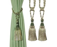 BEL AVENIR - Fermatenda decorativa fatta a mano, elegante corda con nappe, per tende (verde, 2)