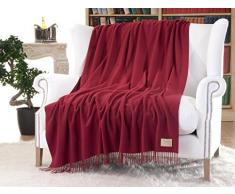 Cashmere, Coperta in 100% cachemire Victoria Rosso Rubino con frange 130 x 220 cm