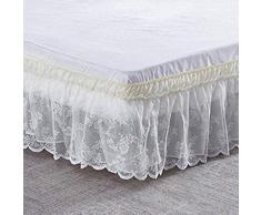 QUNCUNG Doppio del Merletto Elasticizzato Elastico Tre Lati Tessuto Elastico Dust Ruffle,Elastica Avvolgere Mantovana Giroletto Regina Re Volant 40cm Cadere Vestiletto-E-150 * 200+40cm