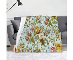 Coperta vintage con fiori di vite in flanella, 152,4 x 127 cm, coperta calda per letto, divano, camera da letto, uomo e donna.