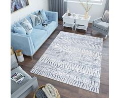TAPISO Sky Tappeto Etnico Vintage Puntinato Grigio Cream Blu Salotto Moderno Soggiorno Moderno Usato Look Astratto Pelo Corto 80 x 150 cm