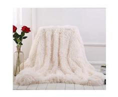 Hggzeg Coperta lunga e super morbida, a pelo lungo, elegante, accogliente in finta pelliccia, decorativa, per divano, sedia e letto (bianco, 130 x 160 cm)