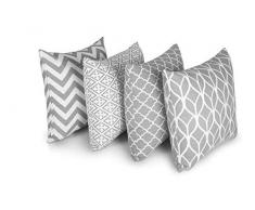 Penguin Home® Set di 4 Federe per Cuscini Quadrate, Motivo Geometrico, 45 cm Lunghezza x 45 cm Larghezza, Grigio