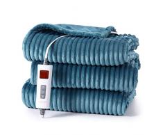 Coperta termica con spegnimento automatico, 180 x 130 cm, riscaldamento rapido, coperta elettrica, 6 livelli di temperatura con 10 timer, protezione da surriscaldamento, elettrica, strisce turchesi