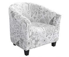 NIBESSER Copripoltrona Chesterfield Fodera Stampata Poltrona Club da Cocktail Elasticizzato Lavabile Antiscivolo 1-Pezzo Rimovibile Tub Chair Copripoltrona con Motivo Moderno (A- Fiore Bianco)