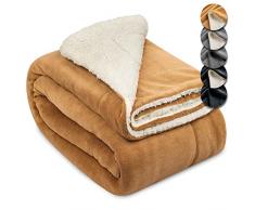 Beautissu Coperta Plaid Sherpa Alina, 220x240 cm XXL - coperta morbida e calda - Beige/Bianca - Coperta invernale spessa, Coperta da divano, Coperta in pile