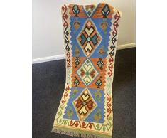 Tappeto orientale Afghan Kilim Runner (203 cm x 63 cm) – tessuto a mano, vibrante, reversibile, geometrico, tribale, fatto a mano con coloranti vegetali