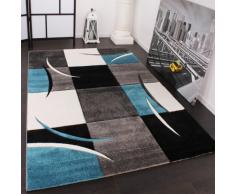 Paco Home Tappeto di Design Orlo Modello A Quadri nei Colori Bianco Turchese Grigio Nero, Dimensione:160x230 cm