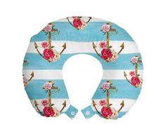 ABAKUHAUS Shabby Flora Cuscino da Viaggio, Ancore e Roses, Accessorio in Schiuma di Memoria per Viaggio, 30 cm x 30 cm, Multicolore