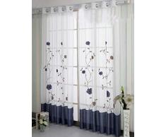 SIMPVALE 2 Pezzi Tenda Ricamo Floreale Finestra Voile con Occhielli Tenda a Pannello Trasparente per Soggiorno e Camera da Letto,Larghezza 140cm X Altezza 260cm, Blu