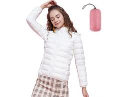 MEIION Giacca invernale da donna con cappuccio con imbottitura in pelliccia sintetica calda, piumone con tasche, piumini autunnali e invernali, bianco, S