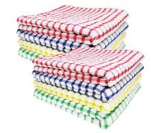 QSXX Strofinacci da Cucina, 8 Pezzi Asciugamani da Cucina in Cotone Super Assorbente,Moda e Durevole Strofinacci in Cotone Bianchi per Lavare Piatti e Asciugare Set Rosso Blu Giallo Verde 28X40cm