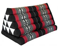 Wilai GmbH Cuscino Triangolo Thai XXL, esteso Un Cuscino Piatto, Pieghevole, Fabbricato in Thailandia, Nero/Rosso con Elefanti (81616)