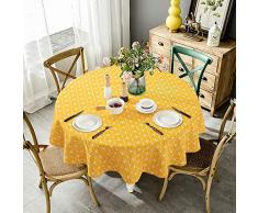 NATUCE Tovaglia Rotonda, 150cm Biancheria di Cotone Tovaglie per Tavolo Circolare Copertura Antipolvere, Copritavolo per Buffet, Matrimonio, Ristorante, Festa (Giallo)