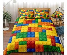 MHXYZHW Copripiumino Singolo Blocchi di colore per bambini, Copripiumone 150x200 cm Microfibra Traspirante Poliestere Ultra Morbida con Cerniera con 2 Federa 50x75cm