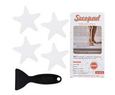 Secopad Adesivi antiscivolo per doccia 24 strisce di sicurezza per vasca da bagno adesive con raschietto di alta qualità (stella bianca)