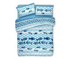 HomeLife Copriletto Matrimoniale Primaverile Cotone 100 Grammi [260X280 cm] | Trapunta Matrimoniale Primaverile / Estiva | Trapuntino Matrimoniale Primaverile Fantasia Pesciolini Blu