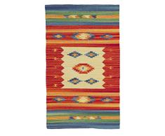 Jute & Co. Kilim Tappeto, Passatoia in Cotone di Alta qualità Tessuto a Mano, Multicolore, 55 x 90 cm