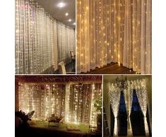 Tomshine Tenda Luci LED 3 x 3 meters, 300 LEDs con Luci Natale Tenda, IP65, 8 Programmi di Luce,Tenda di Luci per Natale, Decorazione Feste, Interni (Bianco Caldo)