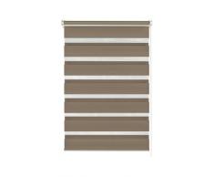 GARDINIA Doppia tenda a rullo con morsetto di fissaggio o adesiva, Doppia tenda a rullo/ Tenda a rullo con catenella laterale, Trasparente e con strisce opache, Kit di montaggio incluso, Mocca, 75 x 150 cm (LxA)