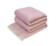 LYHome Coperta in Lana Merino. Plaid per Divano, Letto, Poltrona, Salotto, Camera da Letto, Decorazione e Come Regalo. Coperta Calda e Morbida (140 cm x 200 cm/Rosa con Bianco)