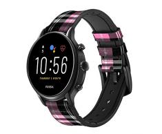 Innovedesire Pink Plaid Pattern Cinturino in Pelle Smartwatch per Fossil Hybrid Smartwatch Nate, Hybrid HR Latitude, Hybrid Smartwatch Machine Taglia (24mm)