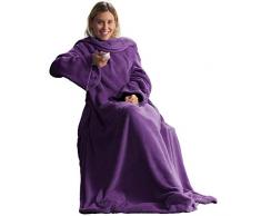 CelinaTex TV Decke Coperta soffice con Maniche Tasche Tasche per i Piedi Microfibra Pile Coral Coperta 170 x 200 cm Lilla