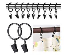 Nobrands 15 anelli per tende in metallo, anelli per tende con clip, anelli per tende vintage neri per tenere tende pesanti e tende (diametro interno: 32 mm)