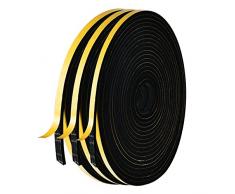 AiQInu Guarnizione Finestra Autoadesiva,3 Rotoli 6x3mm 15m Schiuma Nastro Paraspifferi Porta, Alta Densità Neoprene Adesivo Isolamento Nastro Sigillante per Anti Freddo, Rumore e Collisione
