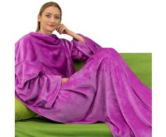 Winthome Coperta Pile con Maniche -Coperta Indossabile con Polsini Elastici Coperta per TV in Microfibra Morbido Caldo Plaid Flanella Coperta (Viola, 140 x 200cm)